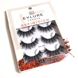 Eylure London False Lashes Definition No. 126 w/ Adhesive Included 3 Pair Black